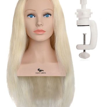 Oefenhoofd met Schouders – 100% Echt Haar & Tafelstatief Oefenhoofd Sassy Goods