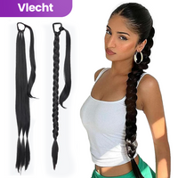 Ponytail Hair Extensions - Braided Ponytail Synthetic - Long Natural looking Braid - Black Hair Braid - Zwart - 80 cm
