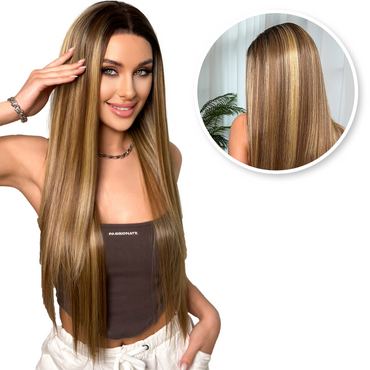 Bruine Lace Wig met Highlights - 75 cm