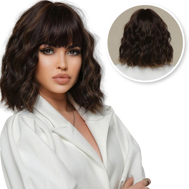 Pruik kort haar Donkerbruin met highlights 35 cm Pruik Sassy Goods