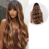 Bruine Pruik met Pony en Highlights Pruik Sassy Goods