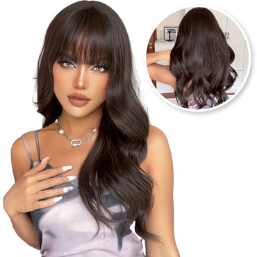 Kastanje Bruine Pruik met Pony - 60 cm Pruik Sassy Goods