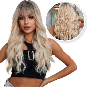 Blonde Pruik met Pony - Pruiken Dames - 65 cm Pruik Sassy Goods