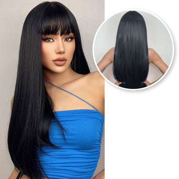 Zwarte Pruik met Pony Steil Pruik Sassy Goods