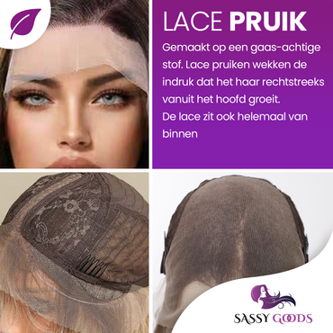 Bruine Lace Wig met Highlights - 75 cm