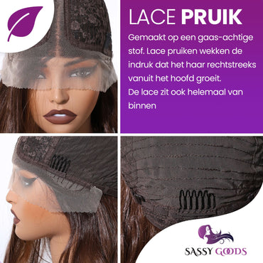 Luxe Bruine Pruik Front Lace Wig - 60 cm Pruik Sassy Goods