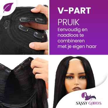 Luxe 100% Human Hair V Part Steil Haar Zwart