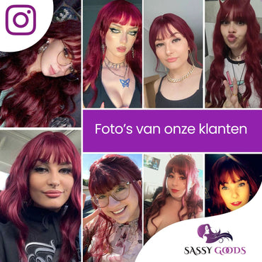 Donkerrode Pruik met Pony Pruik Sassy Goods