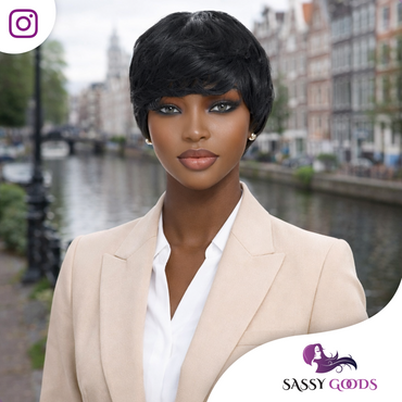 Pixie Pruik Zwart - 100% Human Hair