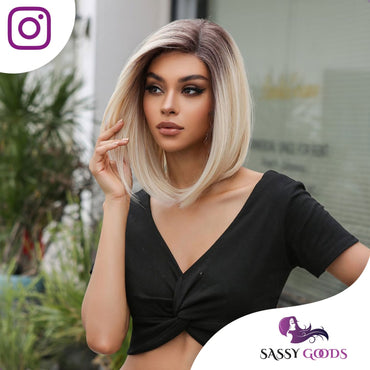 Luxe Ombre Blonde Front Lace Wig Kort Steil 35cm Pruik Sassy Goods