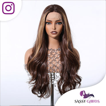 Luxe Bruine Pruik Front Lace Wig - 60 cm Pruik Sassy Goods
