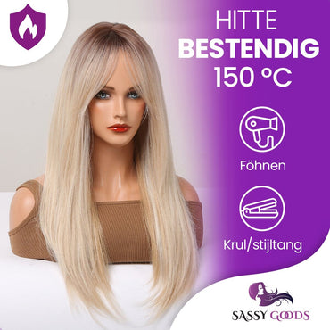 Blonde Pruik met Pony Steil Pruik Sassy Goods