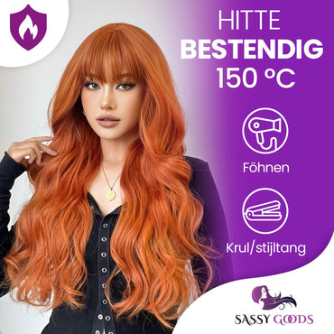 Koperen Pruik met Pony Lang Haar Pruik Sassy Goods