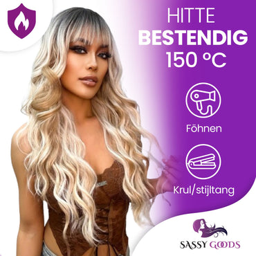 Blonde Pruik met Pony - Pruiken Dames - 65 cm Pruik Sassy Goods