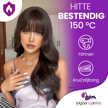 Kastanje Bruine Pruik met Pony - 60 cm Pruik Sassy Goods