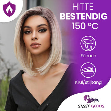 Luxe Ombre Blonde Front Lace Wig Kort Steil 35cm Pruik Sassy Goods
