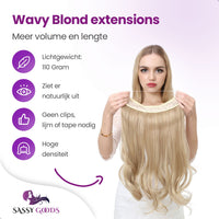 Premium Hair Extensions - Blond Golvend - Onzichtbare Scheiding - Natuurlijke Look - Hair extension - 45 cm Haarextensies Sassy Goods