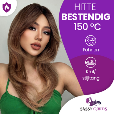 Licht Bruine Pruik met Lagen - 60 cm