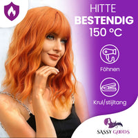 Koper Oranje Pruik met Pony Kort Pruik Sassy Goods