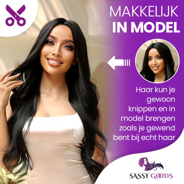 Zwarte Pruik Lang Golvend Pruik Sassy Goods