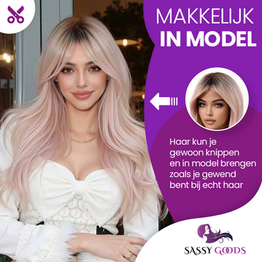 Lange Lichtroze Pruik 60 cm