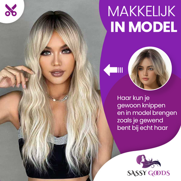 Blonde Pruik met Golvend Haar - 60 cm