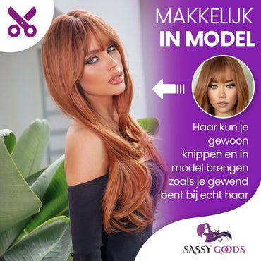 Koper Oranje Pruik met Pony Pruik Sassy Goods
