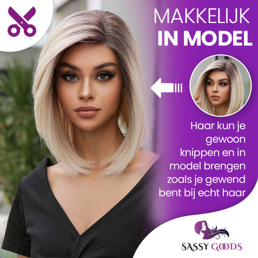 Luxe Ombre Blonde Front Lace Wig Kort Steil 35cm Pruik Sassy Goods