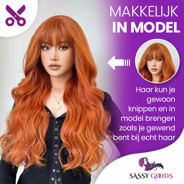 Koperen Pruik met Pony Lang Haar Pruik Sassy Goods