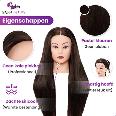 Oefenhoofd 80% Echt Haar Donkerbruin