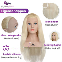 Oefenhoofd met Schouders – 100% Echt Haar & Tafelstatief Oefenhoofd Sassy Goods