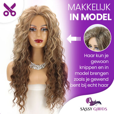 Bruine Highlights Krullen Pruik Pruik Sassy Goods