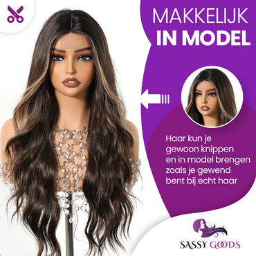 Luxe Bruine Lace Wig met Highlights