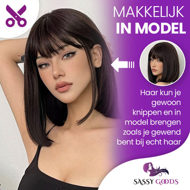 Donkerbruine Pruik Kort Pruik Sassy Goods