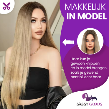 Donkerblonde Lange Pruik Steil - 85 cm