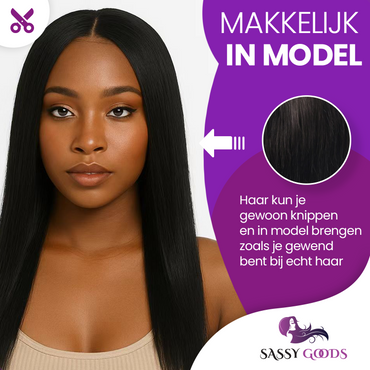 Luxe 100% Human Hair V Part Steil Haar Zwart