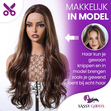 Luxe Bruine Pruik Front Lace Wig - 60 cm Pruik Sassy Goods