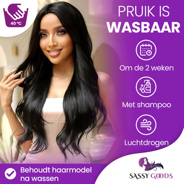 Zwarte Pruik Lang Golvend Pruik Sassy Goods