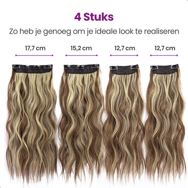 Haarextensies - Clip-In Extensies - set van 4 hair extensions - Bruin Haar met highlights - Golvende Haarverlenging - 50 cm Haarextensies Sassy Goods