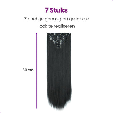 Clip In Extensions 7 Stuks - Zwart Steil - 60 cm Haarextensies Sassy Goods