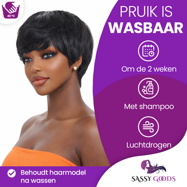 Pixie Pruik Zwart - 100% Human Hair
