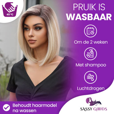 Luxe Ombre Blonde Front Lace Wig Kort Steil 35cm Pruik Sassy Goods