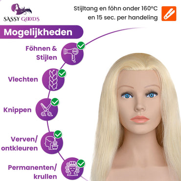 Oefenhoofd met Schouders – 100% Echt Haar & Tafelstatief Oefenhoofd Sassy Goods