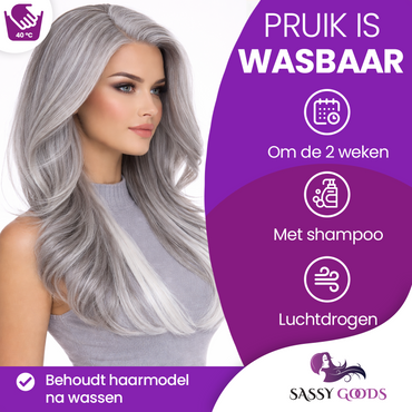 Luxe Front Lace Lace Wig Grijs 50 cm