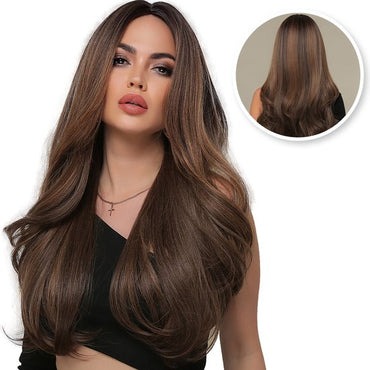 Donkerbruine pruik met lang haar - 70 cm