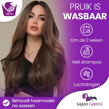 Donkerbruine pruik met lang haar - 70 cm