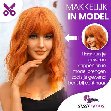 Oranje Pruik - half lang haar - 40 cm