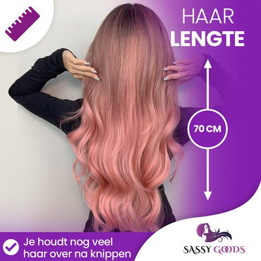 Roze Pruik - Pruiken Dames Lang Haar - Wig - 70 cm
