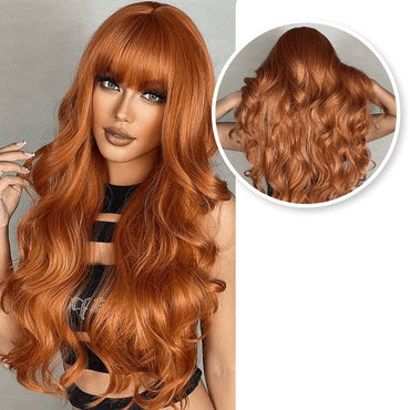 Koperen Pruik met Pony Lang Haar