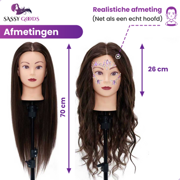 Oefenhoofd 80% Echt Haar Donkerbruin